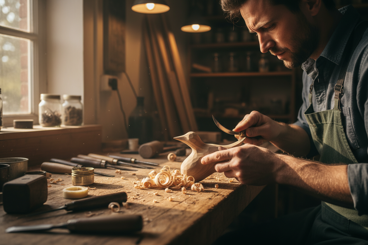 Une personne qui essye de concevoire un object en bois un petit truc  Image